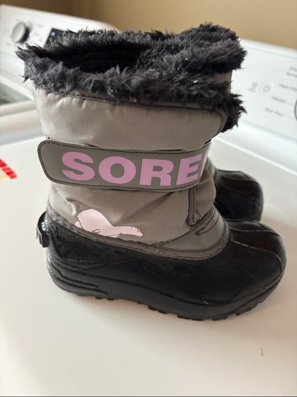 Sorel Kids Black and Gray Winter Boots with Pink Logo
